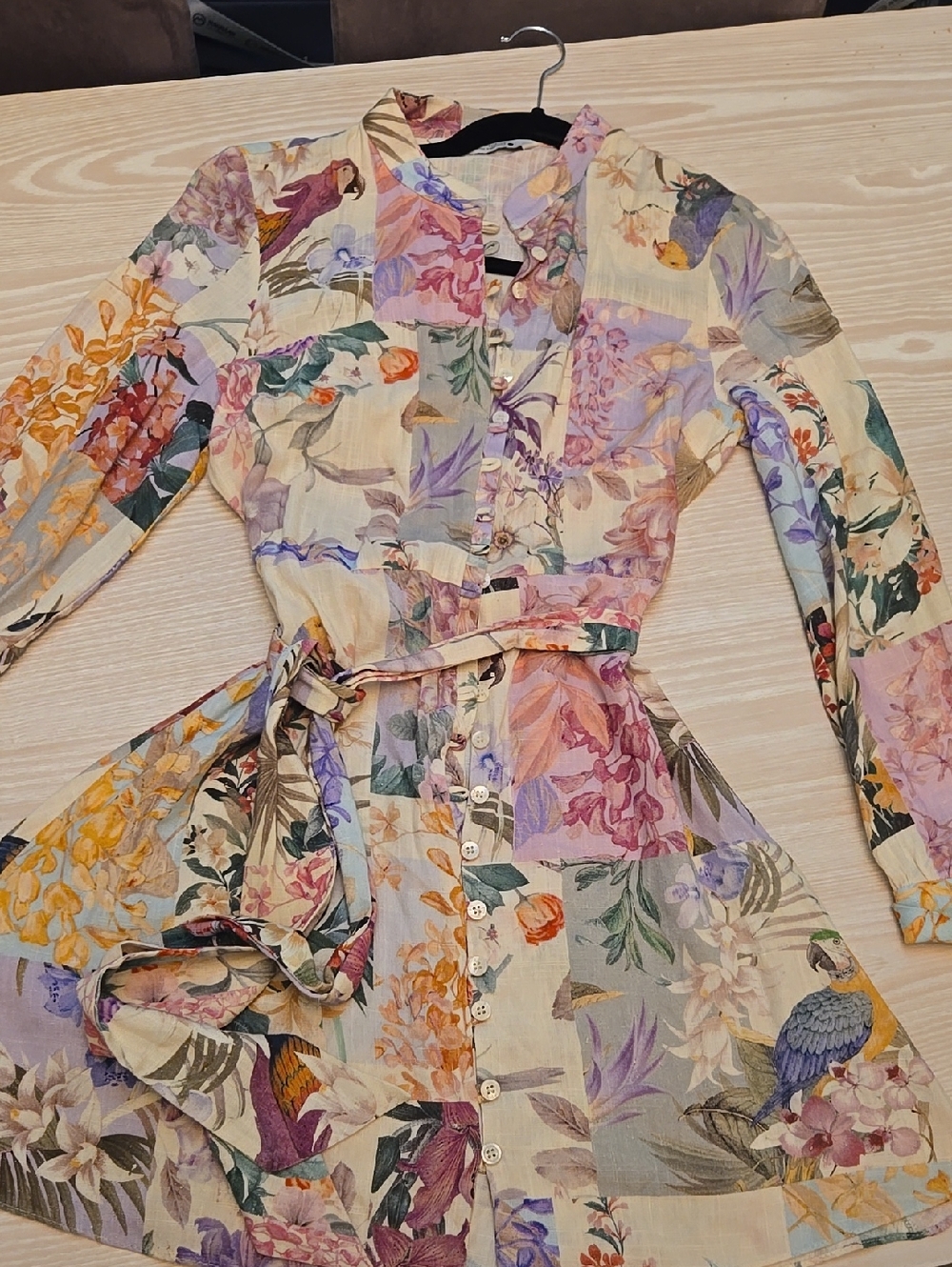 ZARA Floral Parrot Linen Mini Dress